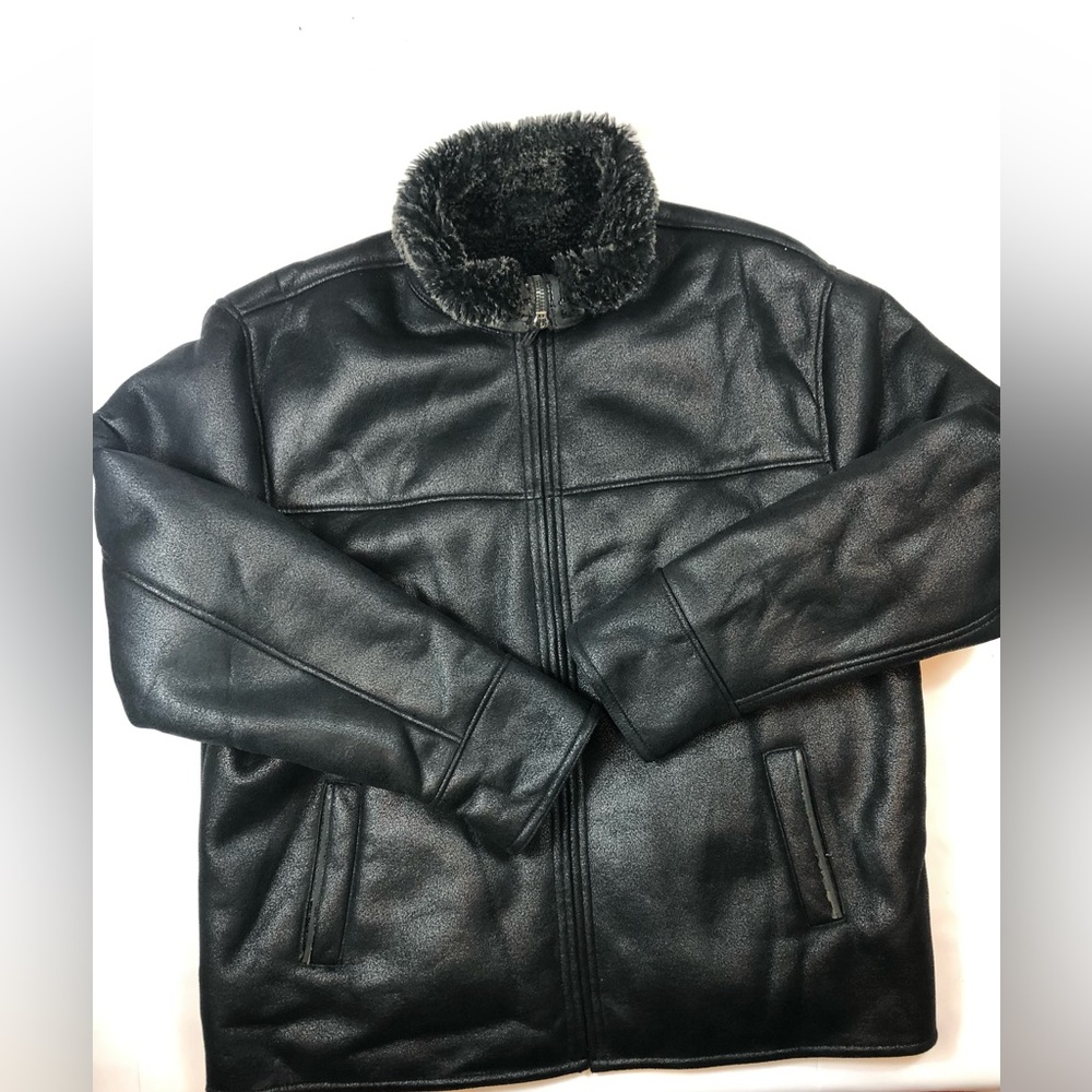 Sergio Benini Black Faux Leather & Shearling Coat
